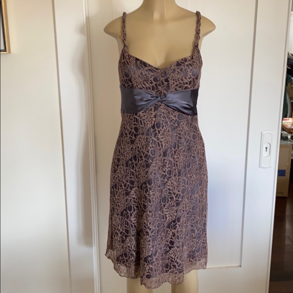 Evan Picone Blue Dress with Gold Lace overlay